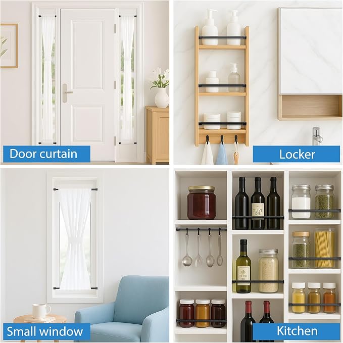 AIZESI Spring Tension Curtain Rods Short Tension Rod (Black,8" to 14"-2Pcs)