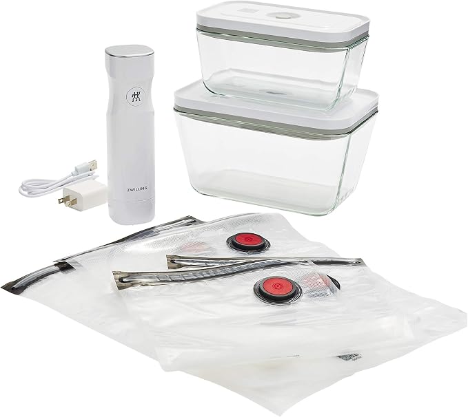ZWILLING Fresh & Save 7-pc Vacuum Sealer Machine Starter Set, Sous Vide Bags, Meal prep, Airtight Food Storage Containers Glass