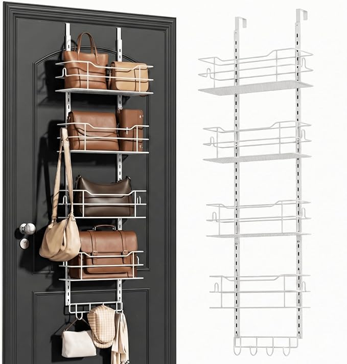 zacurter Over the Door Purse Organizer for Closet, Adjustable Metal Purse Bag Hanger Storage Rack for Door or Wall, Purses Bag Holder with Hook For Handbag,Tote