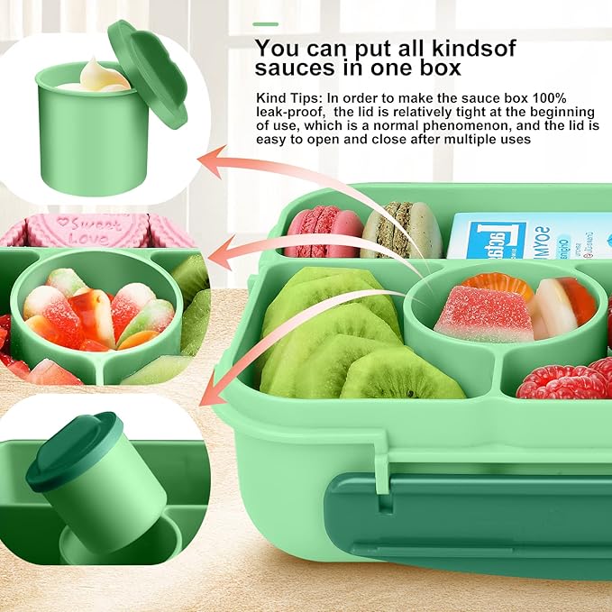 Lunch Box Kids,Bento Box Adult,Lunch Containers for Adults/Kids/Toddler,5 Compartments Bento Lunch Box with Sauce Vontainers,Microwave & Dishwasher & Freezer Safe,BPA Free