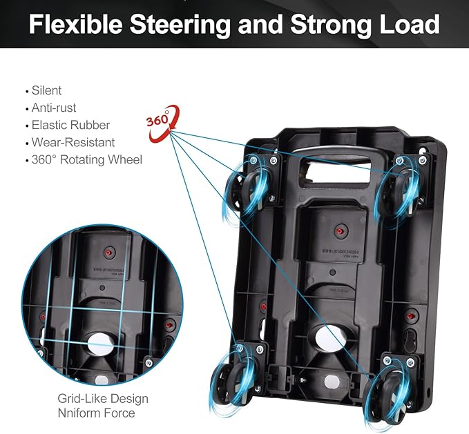 Folding Hand Truck Lightweight Hand Truck Dolly Foldable,Luggage cart with 4 Rotate Wheels, Utility Cart with Adjustable Handle,Collapsible Dolly for Moving