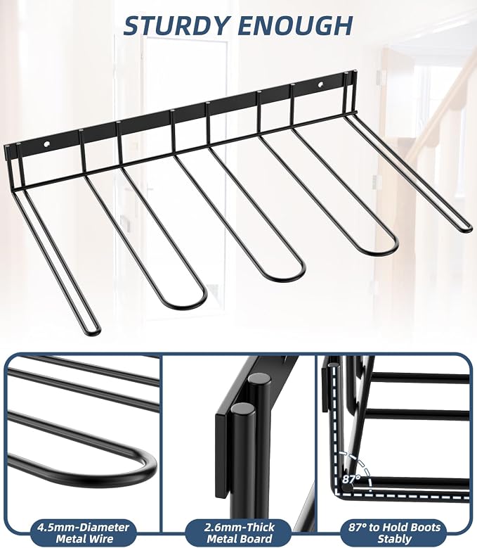 Wader Boot Hanger Wall Mount - Sturdy Metal Boot Rack (8 Pair) | Save Space for Tall Boots and Cowboy Boot, Helps Dry and Prevent Wrinkles on Your boots, for Entryway, Garage, Indoor
