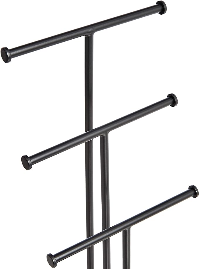 Amazon Basics Four-Tier Jewelry Organizer Tree Stand, Necklace Earring Bracelet Holder with Ring Storage, Walnut/Black (Pack of 9)