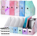 PerKoop 6 Pcs Decorative Magazine File Holders Floral Foldable File Folders Magazine Storage Boxes Rack Desk Organizer Documents with Printable Labels for School Office Home (Marble)