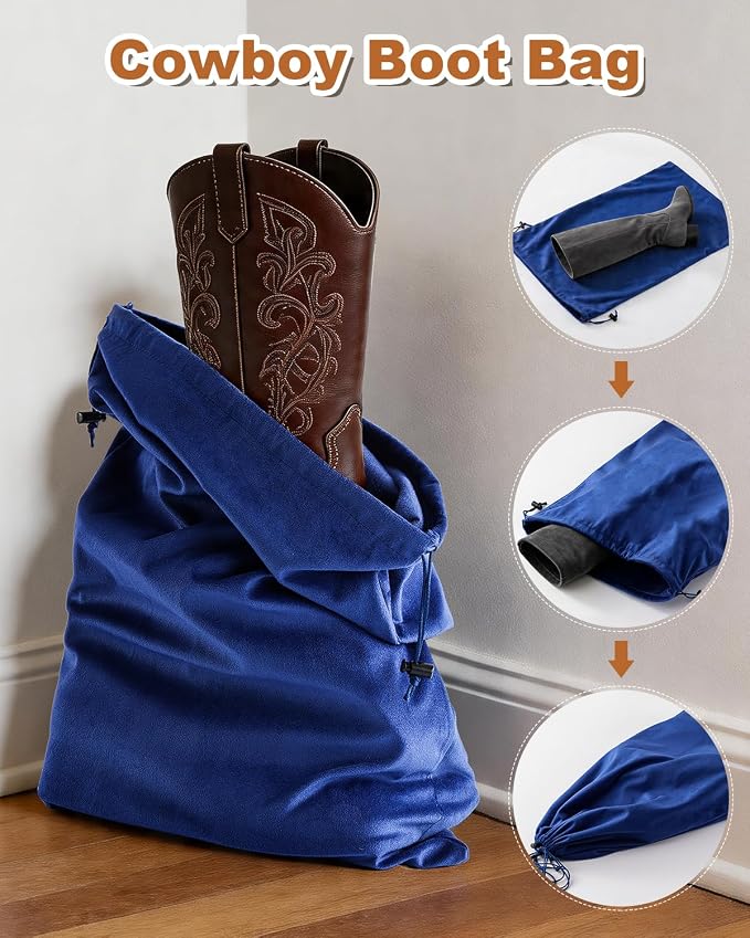 4 Pcs Shoe Bags for Travel, Large Boot Bag, Palace Blue, 21.2x13.3 Inch | Washable & Reusable Travel Shoe Bags, Dustproof Shoe Bags with Drawstring Closure, Suitable for Travel, Home Storage