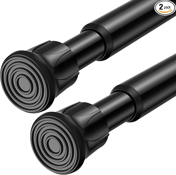 2 Pack Tension Rods for Windows 28 to 48 inch, Adjustable Curtain Rods No Drilling Spring Rods Extendable Pressure DIY Tension Rod for Window Closet Kitchen, Black