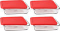 Pyrex 7210 3-Cup Glass Dishes & 7210-PC Red Lids (4-Pack) - Made in USA | Secure Covers | Refrigerator Ready | Stackable Design | Nonporous Surface | Stain Resistant | BPA-Free Material