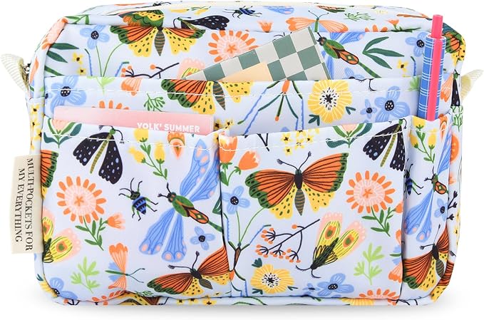 Portfolio Organizer with Multiple Pockets, Waterproof Travel Zippered Toiletry Bag, Portable Storage Pencil Pouch for Notebooks, Stationeries, Make-up, Journal Office Art Supplies.Blue Butterfly