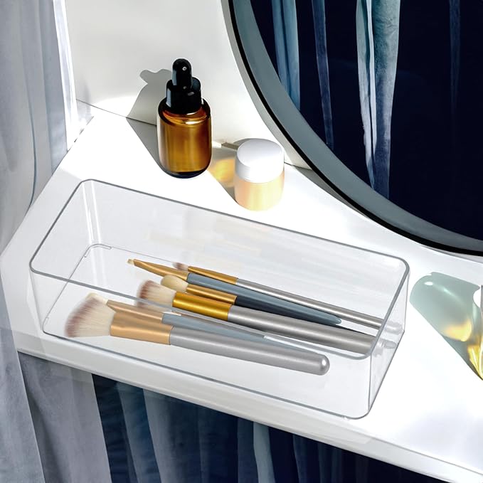 ZEXALOR Clear Drawer Organizer, 6 Sections Eyeglass Sunglasses Organizer Holder, Drawer Dividers Office Desk Tray Bathroom Makeup Jewelry Trays (9.2×3.5×2.3“(no divide))