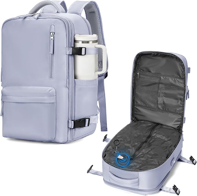 WONHOX Vacuum Seal Backpack for Travel with Air Pump 18x14x8 inches Vacpack Carry on Flight Approved Compression Daypack Laptop Space Saver Bag Storage with Vacuum System Travel Bag Women TaroPurple