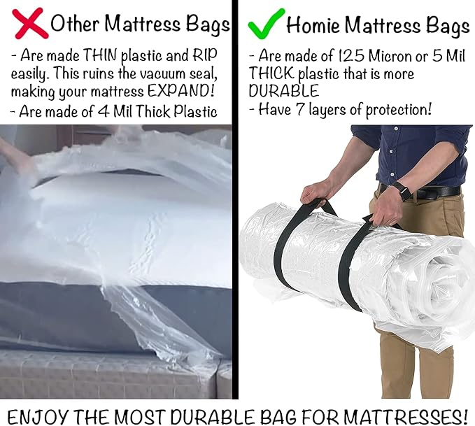 Mattress Vacuum Bag for Moving, Vacuum Seal Mattress Bag for Memory Foam or Inner Spring Mattresses, Compression and Storage for Returns, Leakproof Valve and Double Zip Seal (Queen/Full/Full-XL)