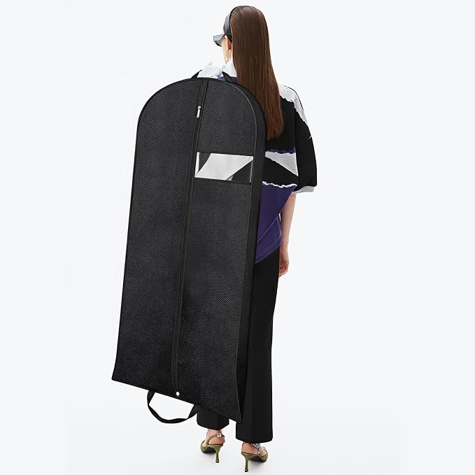 Gusseted Dress Bags for Gowns Long, 60'' Garment Bags for Hanging Clothes, Suit Bag Cover for Storage and Travel (Black)