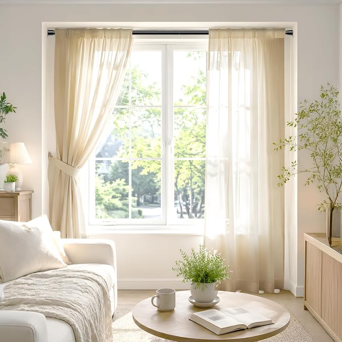 Spring Tension Curtain Rods 33-59 Inch Black 2 Pack | No-drill & tool-free setup. Fits windows, kitchens, doorways. Rust-resistant, great for light curtains.
