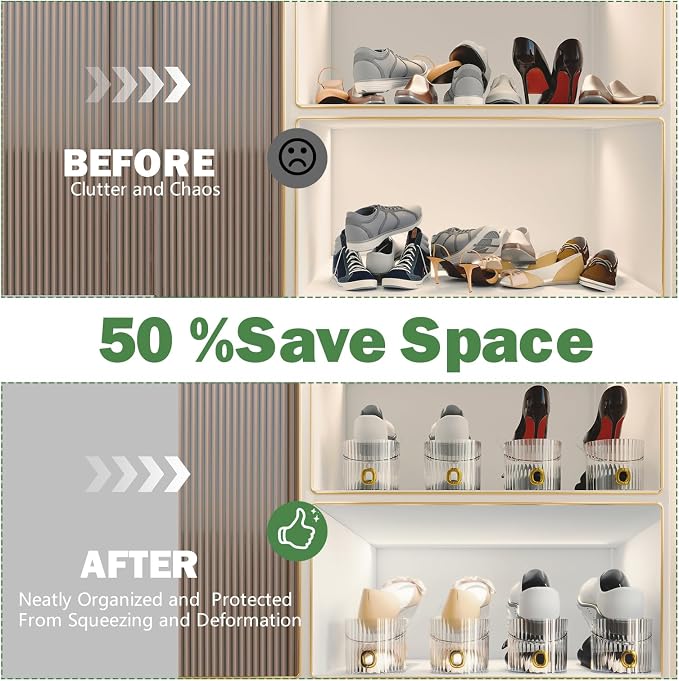 Adjustable Slot Organizer for Pairs of Shoes, Space Saver, Double Deck Riser Rack, Closet Organizer (Clear, 20 Pack)
