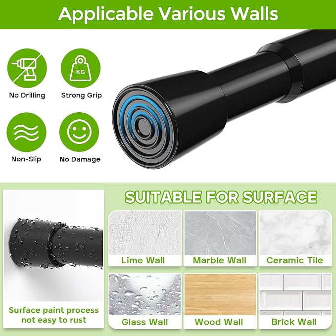 Spring Tension Rod 28-41 Inch (From 18-29 Extension to 41 Inch) No Drilling Adjustable Black Spring Loaded Curtain Rod Expandable Small Short Curtain Rod for Windows,Kitchen,Doorway