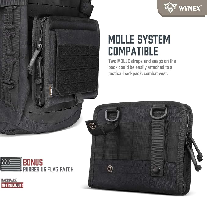 WYNEX Tactical Molle Admin Pouch, Laser-Cut, EDC Organizer Tool Pouch | Utility Organizer EDC Medical Bag, EDC Pocket Modular Pouch, Tactical Accessories EDC Pouch, Include U.S Patch