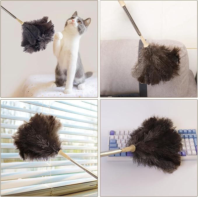 Aldwin Ostrich Feather Duster, 43" Extendable Feather Dusters for Cleaning | Genuine Fluffy Natural Reusable and Washable Handheld Feather Duster for Home, Office, Desk, Furniture, and Car Interior