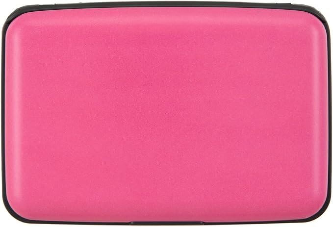 Credit Card Holder, RFID Blocking Metal Card Wallet for Women Men Slim ID Card Holders Protector Aluminum Business Hard Case (Fandango Pink)