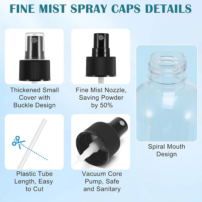 24 Pack Spray Bottle Top, Spray Bottle Nozzle Replacement, 24/410 Fine Mist Spray Caps with 5.9" Dip Tube, Plastic Sprayer Pump for Toners and Essential Oil Bottles, Home, Kitchen Black