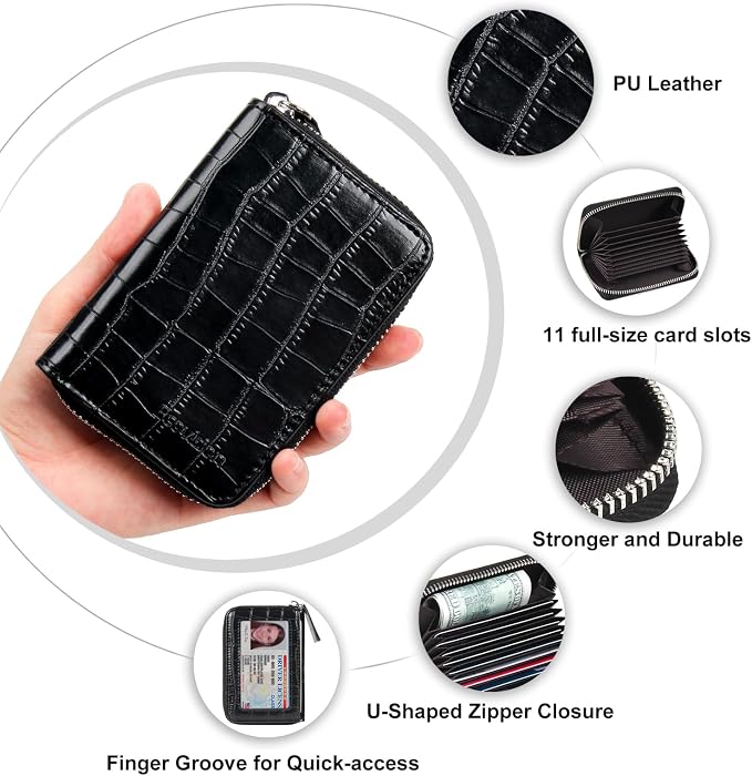 Credit Card Wallet, RFID Card Case Wallet, Zipper Card Cases Holder for Men Women, RFID Blocking, KeyChain Wallet, Compact Size Card Organizer Case for Women