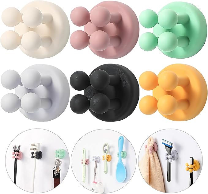 iBetterLife Good Grips Razor Holder - 6Pcs Self Adhesive Silicone Toothbrush Holders Wall Mounted to Mirror for Shower Hanging Towel, Functional Waterproof Hook for Bathroom Kitchen Living Room Office
