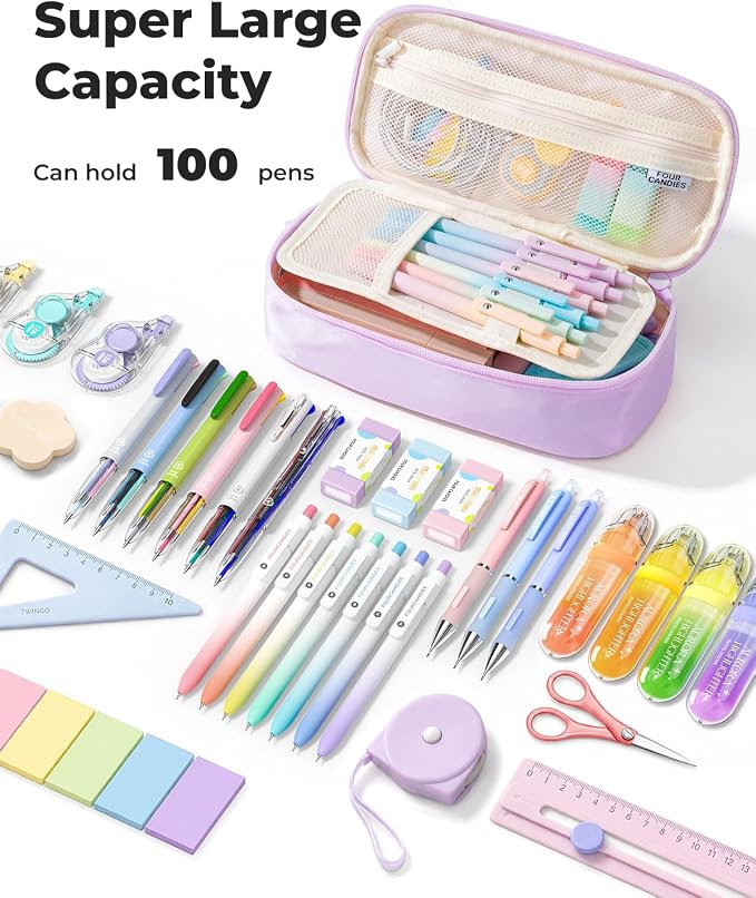 Four Candies Pencil Case, Large Capacity Pencil Pouch—Portable Marker Holder Bag for Home & Office, Soft Supply Organizer (Purple)