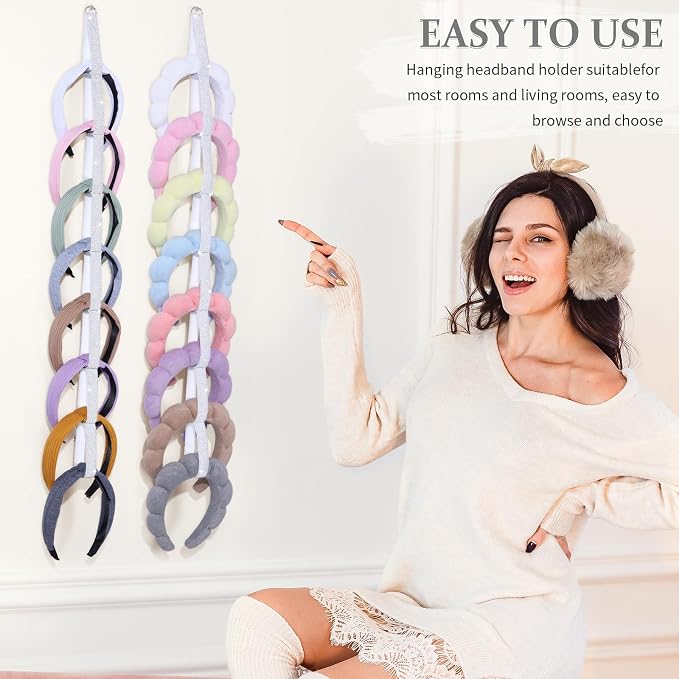3 PCS Headband Holder Organizer for Girl,Hanging Hairband Storage for Women,Glittering Silver Hair Hoop Display Hair Accessories Organizer Bedroom College Dorm Decor(Glittering Silver)