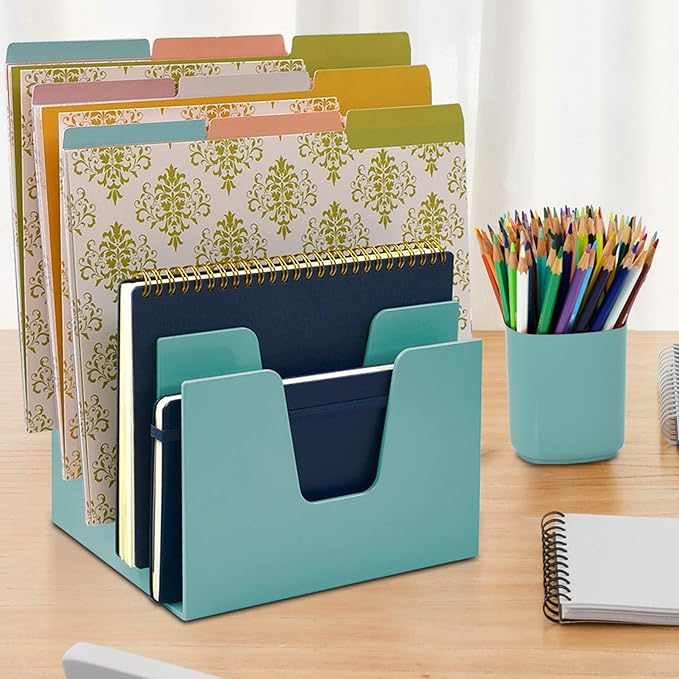 Acrimet 5 Section Incline File Sorter Organizer, Desktop Mail Holder, Green | Durable Plastic, Space-saving Design, Easy Document Access, Ideal for Office, Home and School Use