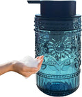 Foaming Hand Soap Dispenser,Vintage Glass Soap and Lotion Dispenser for Bathroom,Kitchen Dish Soap Dispenser with Silver Foam Pump,Cute Farmhouse Antique Decor (Blue+Foam Pump)
