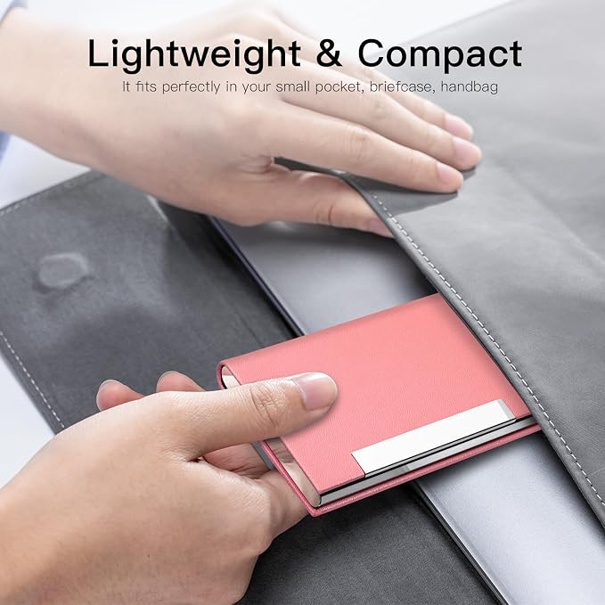 Padike Business Card Holder, Professional PU Leather & Stainless Steel Multi Card Case,Business Card Holder Wallet Credit Card ID Case/Holder for Men & Women. (Pink)