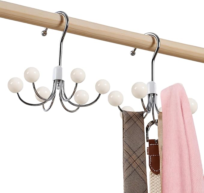 2 Pack Hoodie Hanger for Organizer 360° Swivel Closet Hooks for Belt, Space-Saving Hanger Bra Storage, Accessorise Organizer for Tie, Hat, Tanktop, Scarf, Purse, Multi Hanger Hooks