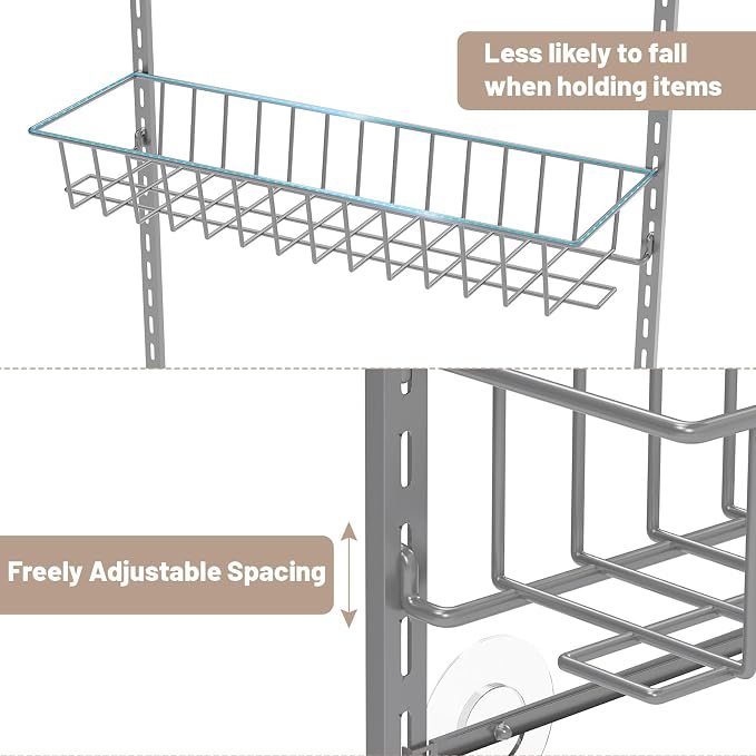 ElegantArray 10-Tier Pantry Door Organizer, Light Gray | Over The Door Pantry Organizer Rack and Storage, Hanging Spice Rack Shelves Door, Home Office Laundry Room Bathroom & Kitchen