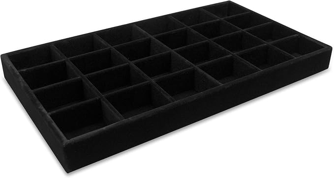 The Display Guys - Stackable Jewelry Tray and Organizer - for Drawers, Dressers, Store Display (24 Compartments, Black Velvet)