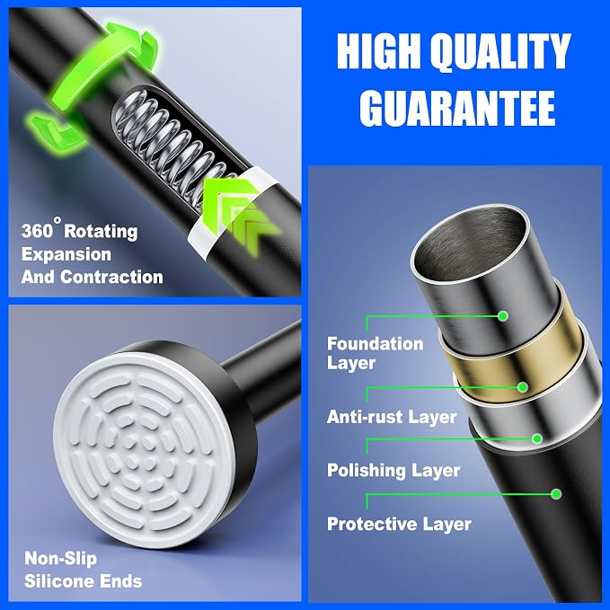 Ausemku Shower Curtain Rod Tension - 32-80 Inch Never Rust Non-Slip Spring Tension Curtain Rod No Drilling Stainless Steel Curtain Rod Use Bathroom Kitchen（Black）