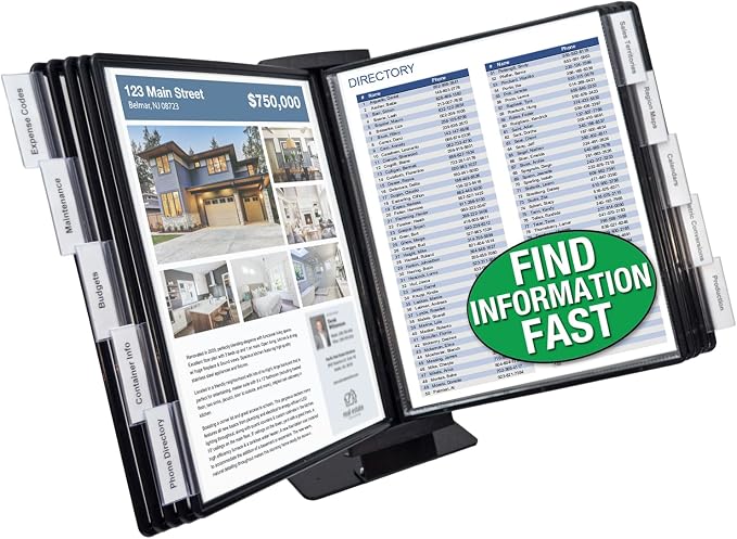 Ultimate Office AdjustaView FastFind 10-Pocket Desktop Reference Display Organizer with All Black EZ Load Pockets to Display 20 Sheets of Your Most Important Letter Sized Documents