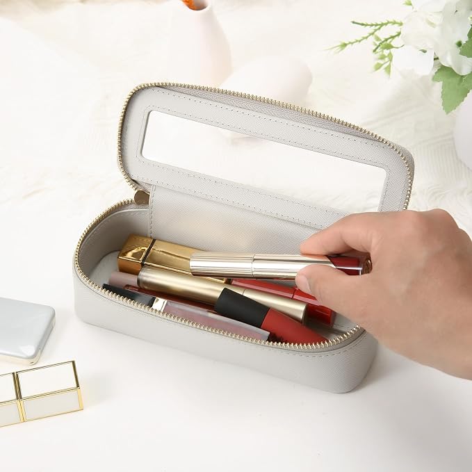 Aveniee Clear Makeup Brush Bag, Slim Brush Holder Cosmetic Case, Small Travel Toiletry Bag for Women, Thin Make up Bags with Zippers, Cute Travel Essentials Srorage Bag.Grey