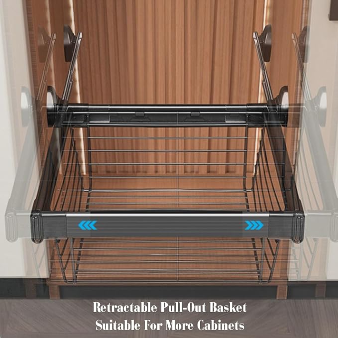 Pull-out Clothes Storage Basket,Stainless Steel Stackable Shelf Baskets Organizer,Stackable Storage Bins,Adjusted Width for Bedroom Office Bathroom(30.31-32.28in)
