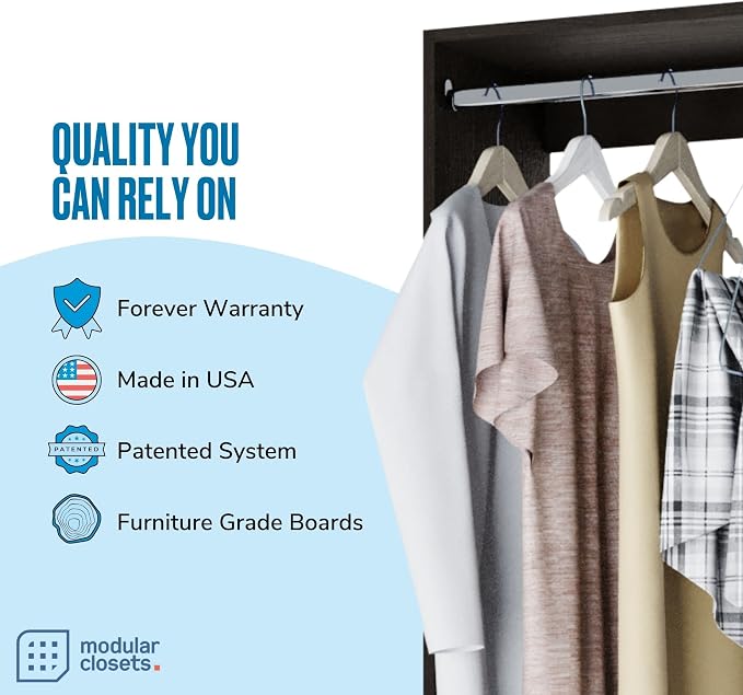 Double Hanging Closet Unit - Modular Corner Closet System - Grey, 27 inches Wide - Includes Shelves