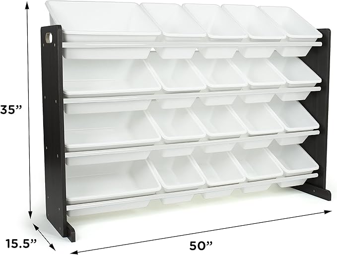 Humble Crew Toy Storage Organizer with 20 Removable Storage Bins for Kids Playroom, 4-Tier Toddler Toy Organization and Storage, Espresso/White