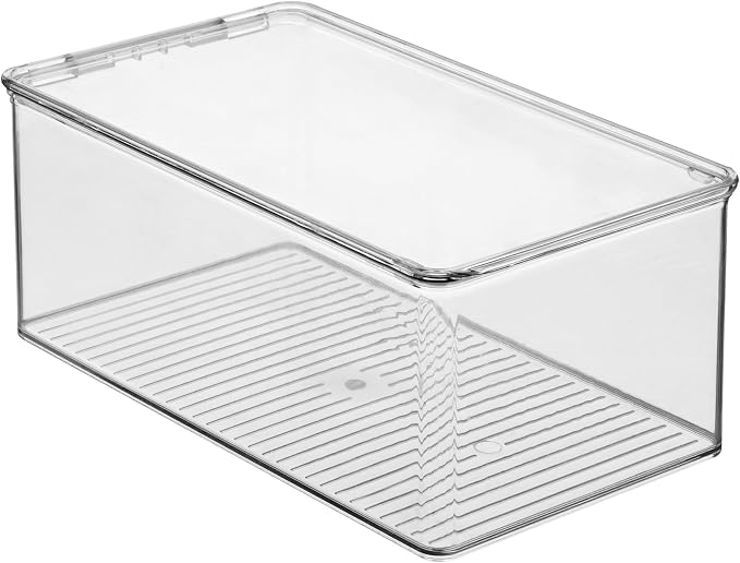 iDesign Stackable Shoe Box with Hinged-Lid, Clear | For Wedges or Sandals, Made in USA