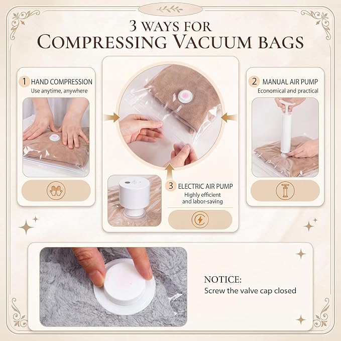 16 Set Vacuum Compression Packing Cubes and Expandable Storage Bag Travel Essentials with Hand Pump for Suitcase Organizer Bags in 6 Sizes with Shoe Laundry Hanging Cosmetics Bag