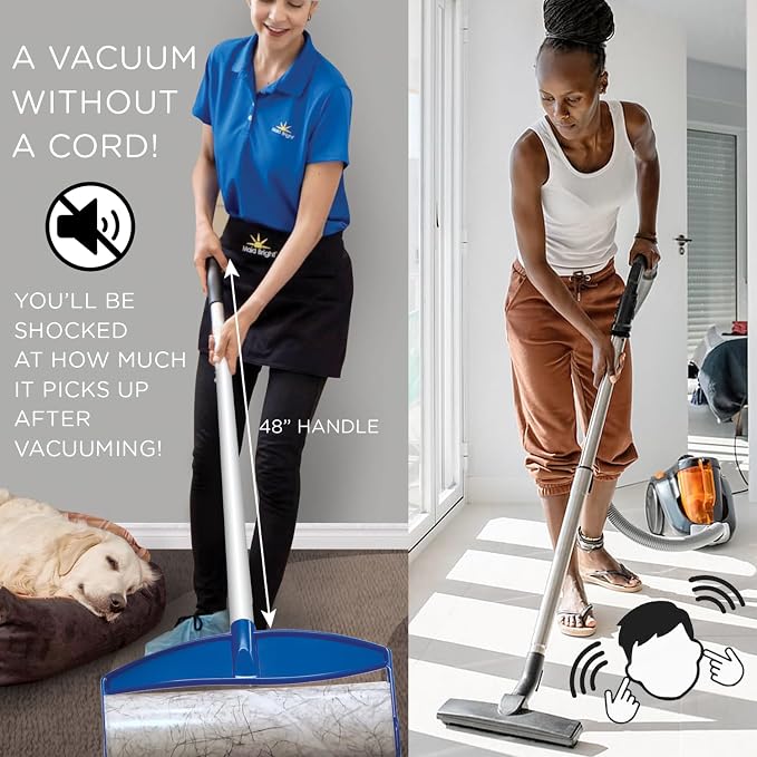 LOLA Rola PET Hair Remover Sticky Mop, Giant Floor Lint Roller, 9.5" x 3.5", Aluminum Handle, Largest Head, Traps Hair, Dust, Dirt, Extra Sticky Sheets