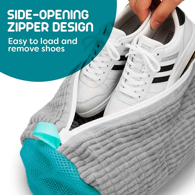 ZENO Shoe Washing Machine Bag - 2pcs - Laundry Shoe Bag for Washer and Dryer - 2pc Reusable Sneaker Cleaning Sack for All type of Tennis - Reinforced Zipper, 360° Deep Cleaning (Gray)