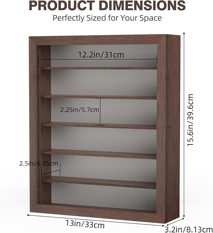 TJ.MOREE Sunglass Organizer Wall Mounted Glasses Holder Display Case 6 Tier | 13 x 15.6 inches Wooden Storage Box for Multiple Pairs Eyeglasses Sports Sunglasses