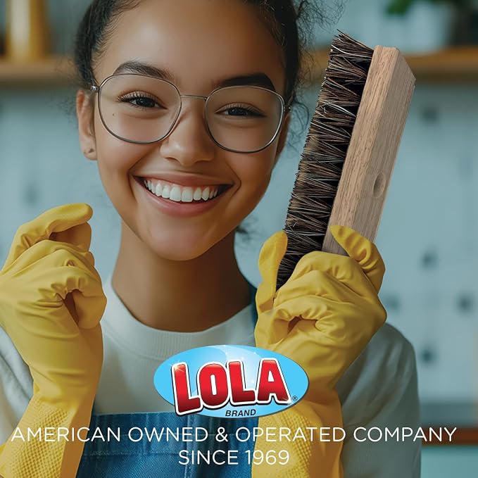 LOLA Deck Scrub Brush, 9" x 3.5" Head w/Palmyra & PVC Bristles for Outdoor Cleaning, Removes Dirt & Grime from Patios, Decks, Grout, 9 CT