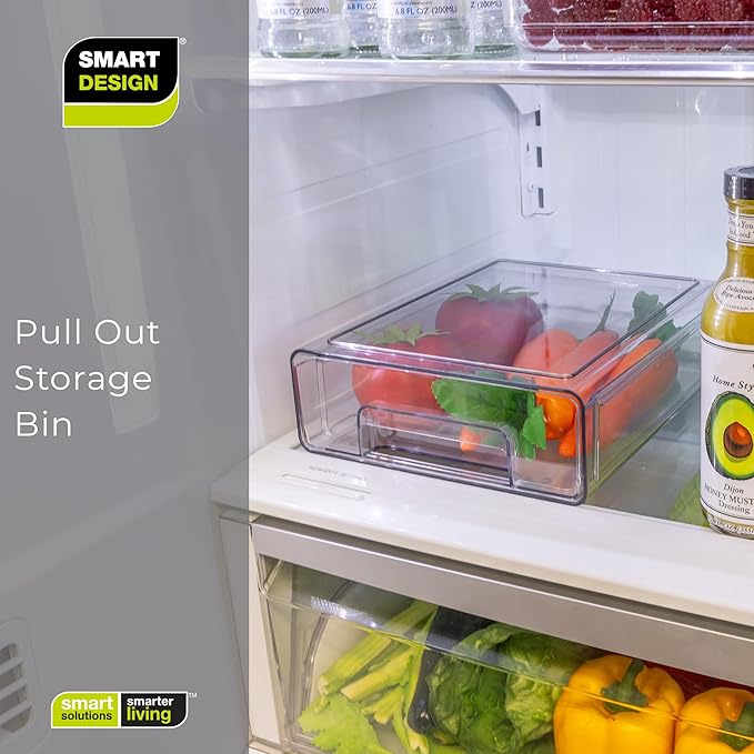 Smart Design Pull-Out Stackable Storage Bin - 9.8" D x 8.25" W x 3" H- Clear