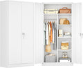 INTERGREAT 72”Tall Metal Wardrobe Cabinets with Lock,Clothing Storage Cabinets with Hanging Rod and 4 Adjustable Shelves，Closet for Home Living/Laundry Room/Department (White)