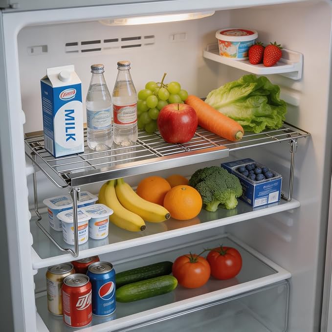 Orgneas Expandable Freezer Shelf, 15.8"-22" Adjustable Cooler Shelf Organizer, Thickened Heavy Duty Cabinet Shelf Organizer and Storage for Kitchen Pantry Refrigerator and Cooler
