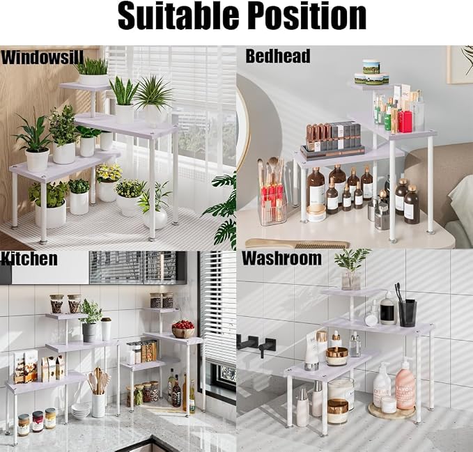 3-Tier Adjustable Countertop Organizer Corner Shelf | Countertop Organizer and Storage Rack for Kitchen, Bathroom, Over Sink, Coffee Bar, Spice Rack, Dresser Table