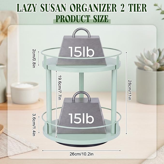 Mint Green Lazy Susan Organizer 2 Tier, Spice Rack Lazy Susan Organizer for Cabinet 10 Inch Rotating Spice Holder for Kitchen Countertop Pantry Dining Table Coffee Bar Storage